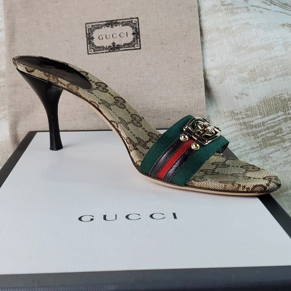 GUCCI Supreme Canvas Slides w Signature GG Hardware Size 8.5C *Authentic* - Picture 5 of 16
